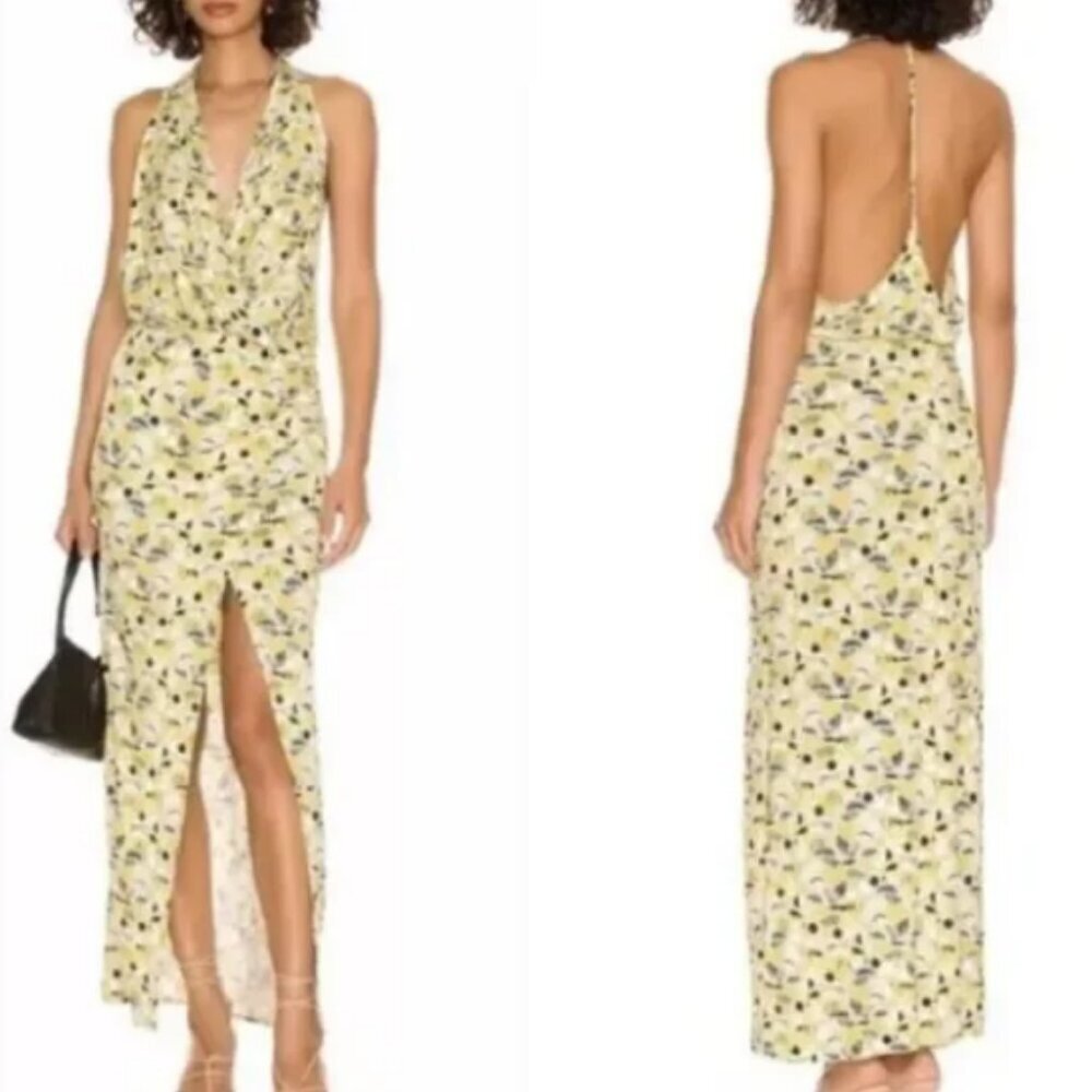 NWT Free People Daria Halter in Apple Mint Combo Summer Maxi Dress Size Large